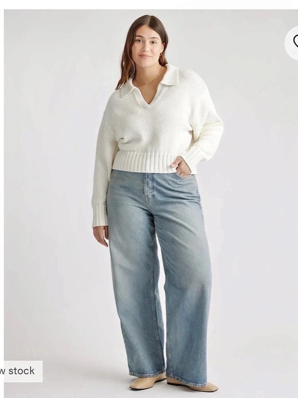 Quince 100% Organic Cropped Cotton Polo Sweater White Medium